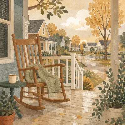 Peaceful Front Porch Rocking Chair Morning