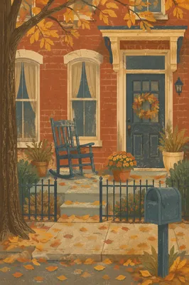 Peaceful Autumn Front Porch Rocking Chair