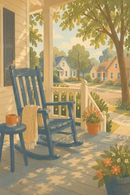 Peaceful Front Porch Rocking Chair Morning