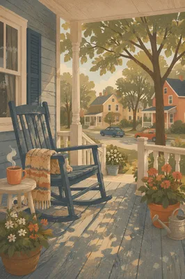 Peaceful Front Porch Rocking Chair Morning