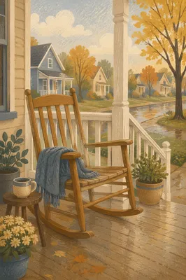 Peaceful Front Porch Rocking Chair Morning
