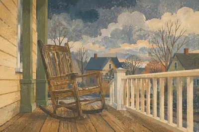 Peaceful Front Porch Rocking Chair Scene