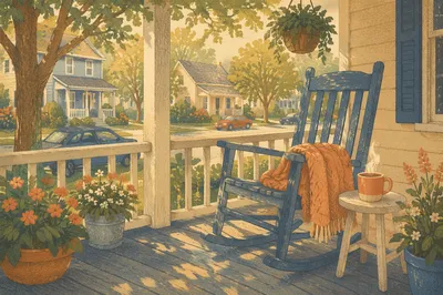 Peaceful Front Porch Rocking Chair Morning