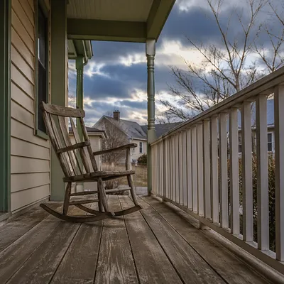 Peaceful Front Porch Rocking Chair Scene