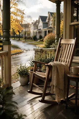 Peaceful Front Porch Rocking Chair Morning