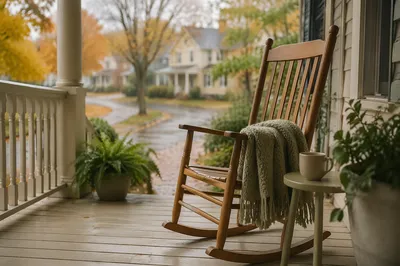 Peaceful Front Porch Rocking Chair Morning