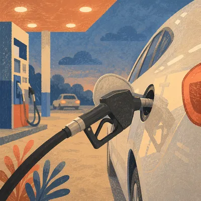 Evening Car Fueling at Gas Station