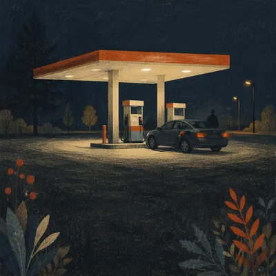 Quiet Evening Car Fueling at Gas Station