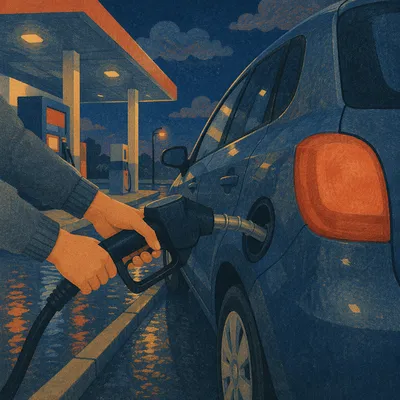Evening Car Fueling at Quiet Gas Station