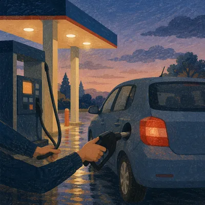 Evening Car Fueling at Quiet Gas Station