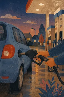Evening Car Fueling at Quiet Gas Station