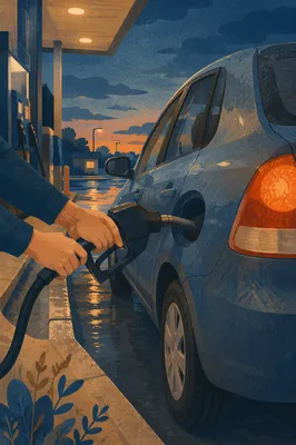 Evening Car Fueling at Quiet Gas Station