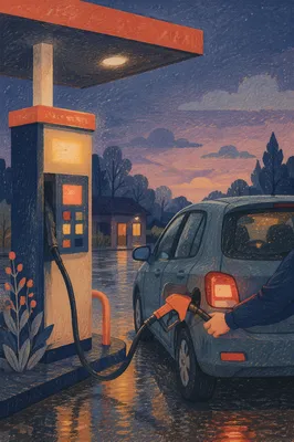 Evening Car Fueling at Quiet Gas Station