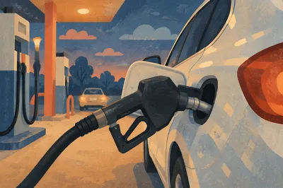 Evening Car Refueling at Gas Station