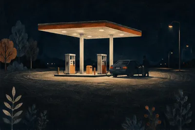 Evening Car Fueling at Quiet Gas Station