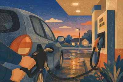 Evening Car Fueling at Quiet Gas Station