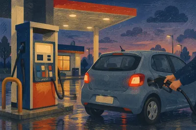 Evening Car Fueling at Quiet Gas Station