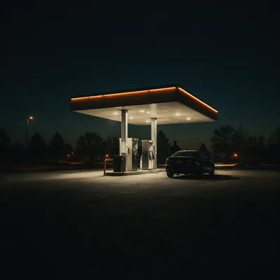 Evening Car Fueling at Quiet Gas Station