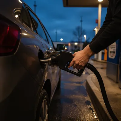 Evening Car Fueling at Quiet Gas Station