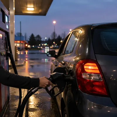 Evening Car Fueling at Quiet Gas Station