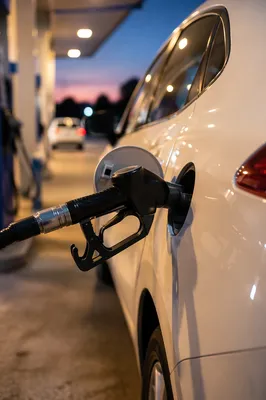 Evening Car Fueling at Gas Station