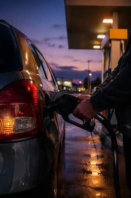 Evening Car Refueling at Quiet Gas Station