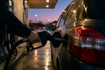 Evening Car Fueling at Quiet Gas Station