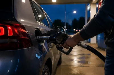 Evening Car Fueling at Quiet Gas Station