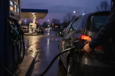 Evening Car Fueling at Quiet Gas Station