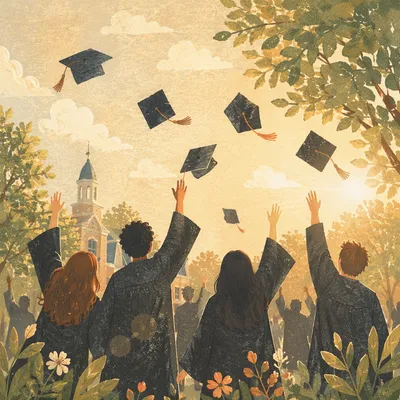 Graduation Caps Tossed at Sunset Celebration