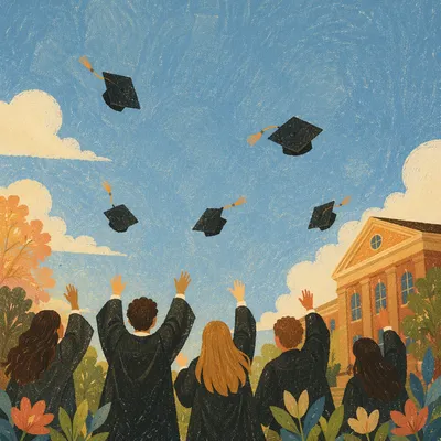 Graduation Caps Tossed at Sunset Lawn