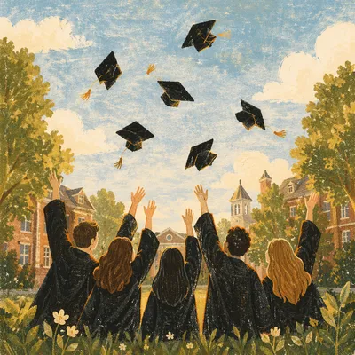 Graduation Caps Soaring at Golden Hour