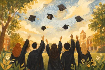 Graduation Caps Soaring at Golden Hour