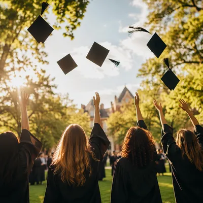 Graduation Caps Tossed Into Spring Sky