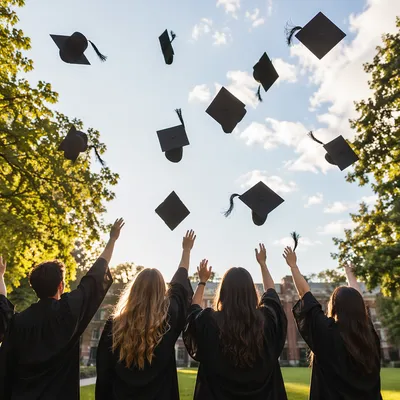 Graduation Caps Tossed at Golden Hour