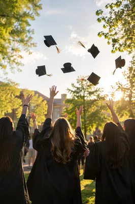 Graduation Caps Tossed on Spring Campus
