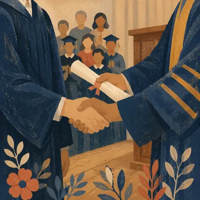 Graduation Handshake and Diploma on Stage