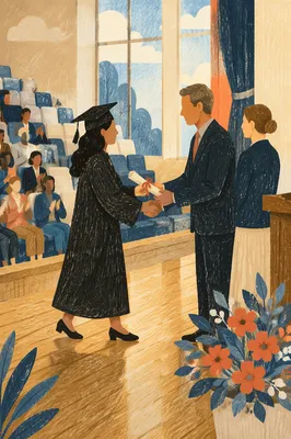 Graduate Handshake on Auditorium Stage