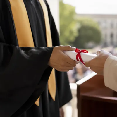 Graduation Diploma Handshake on Outdoor Stage