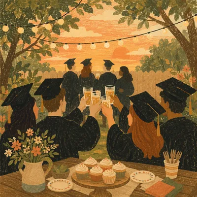 Graduation Friends Toast at Golden Backyard Twilight