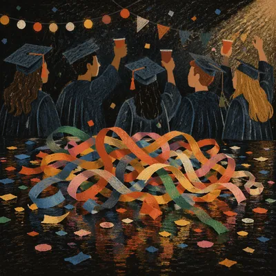 Graduation Party Streamers With Friends Celebrating