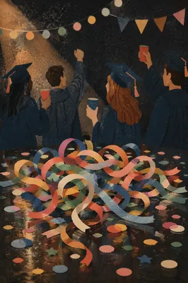 Colorful Graduation Party Streamers and Friends