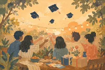 Friends Celebrating Graduation at Golden Hour