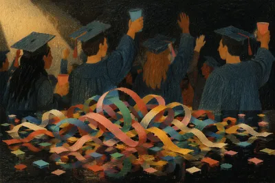 Graduation Party Streamers and Friends Celebration