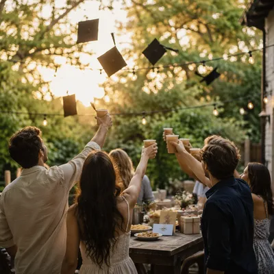 Friends Celebrating Graduation at Golden Hour