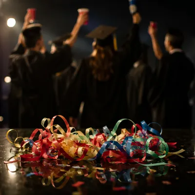 Colorful Graduation Party Streamers and Friends