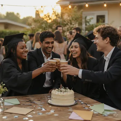 Friends Celebrating Graduation at Golden Hour Party