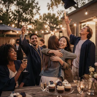 Graduates Celebrating at Backyard Evening Party