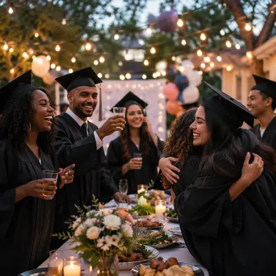 Graduates Celebrating at Backyard Evening Party