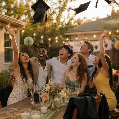 Friends Celebrating Graduation at Backyard Party